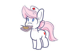 Size: 1280x853 | Tagged: safe, artist:heir-of-rick, nurse redheart, pony, g4, female, food, mouth hold, solo, soup