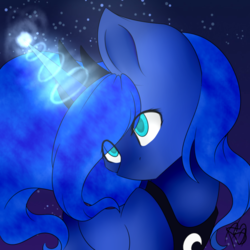 Size: 894x894 | Tagged: safe, artist:cottonhugz, artist:prettyshinegp, princess luna, pony, g4, collaboration, female, magic, night, solo