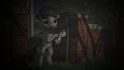 Size: 1920x1080 | Tagged: safe, artist:quillomanar, octavia melody, earth pony, pony, g4, 3d, dark, door, female, opening, poster, shadow, solo, source filmmaker, standing, unsure