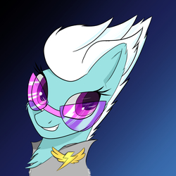 Size: 1000x1000 | Tagged: safe, artist:stormchaser-mlp, fleetfoot, pony, g4, bust, female, grin, smiling, solo, sunglasses, warmup suit