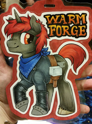 Size: 742x1000 | Tagged: safe, artist:onnanoko, oc, oc only, pony, unicorn, boots, clothes, male, photo, shirt, solo, stallion, traditional art