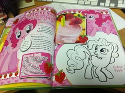 Size: 620x463 | Tagged: safe, pinkie pie, earth pony, pony, g4, book, merchandise, milkshake