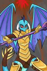 Size: 1280x1920 | Tagged: safe, artist:thegr8mc, princess ember, dragon, g4, gauntlet of fire, armor, bloodstone scepter, dragoness, female, looking at you, slit pupils, solo
