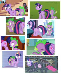 Size: 2160x2600 | Tagged: safe, edit, edited screencap, screencap, pinkie pie, spike, twilight sparkle, alicorn, dragon, earth pony, pony, unicorn, g4, butt, faceful of ass, female, heart eyes, high res, male, mare, plot, spike running into twilight's rear, twilight sparkle (alicorn), unicorn twilight, wingding eyes