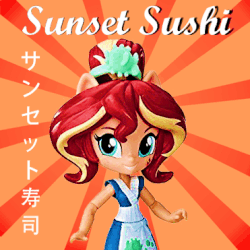 Size: 371x371 | Tagged: safe, artist:whatthehell!?, edit, sunset shimmer, equestria girls, g4, animated, doll, equestria girls minis, eqventures of the minis, female, funny, gif, irl, japanese, photo, sunburst background, sunset sushi, toy