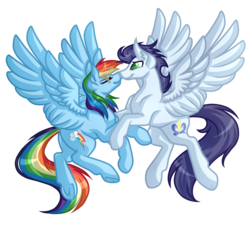 Size: 5000x4521 | Tagged: safe, artist:amazing-artsong, rainbow dash, soarin', pony, g4, absurd resolution, boop, female, male, noseboop, ship:soarindash, shipping, straight