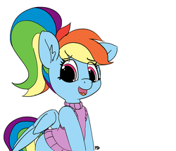 Size: 1280x1099 | Tagged: safe, artist:pabbley, rainbow dash, pony, g4, alternate hairstyle, clothes, cute, dashabetes, female, girly, mare, pabbley is trying to murder us, ponytail, rainbow dash always dresses in style, simple background, smiling, solo, sweater, white background