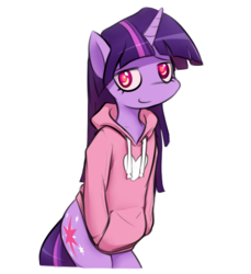 Size: 1972x2156 | Tagged: safe, artist:jetwave, twilight sparkle, pony, semi-anthro, g4, bipedal, clothes, female, hoodie, hooves in pockets, mare, simple background, solo, style emulation, white background