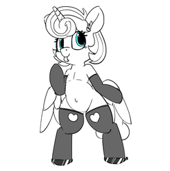 Size: 1280x1290 | Tagged: dead source, safe, artist:pabbley, princess flurry heart, alicorn, pony, g4, belly button, bipedal, clothes, female, older, partial color, simple background, socks, solo, tongue out, white background