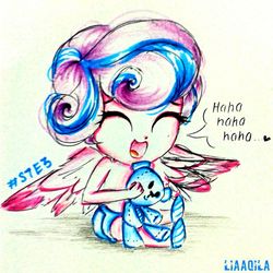 Size: 1200x1201 | Tagged: safe, artist:liaaqila, princess flurry heart, a flurry of emotions, equestria girls, g4, baby, cute, diaper, equestria girls-ified, female, flurrybetes, giggling, smiling, solo, teddy bear, traditional art