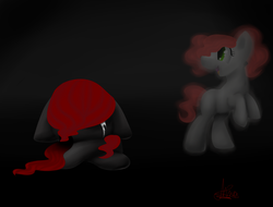 Size: 2100x1600 | Tagged: safe, artist:annaslolart, oc, oc only, oc:spirit cross, pony, crying, memories, red and black oc, solo