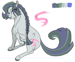 Size: 833x698 | Tagged: safe, artist:bijutsuyoukai, oc, oc only, oc:chiffon pie, earth pony, pony, color palette, female, magical lesbian spawn, mare, offspring, parent:fluttershy, parent:marble pie, parents:marbleshy, raised hoof, simple background, sitting, transparent background