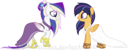 Size: 1600x626 | Tagged: safe, artist:ipandacakes, oc, oc only, oc:euphony, oc:nova star sparkle, pegasus, pony, clothes, colored wings, colored wingtips, cousins, dress, female, mare, offspring, parent:flash sentry, parent:princess cadance, parent:shining armor, parent:twilight sparkle, parents:flashlight, parents:shiningcadance, simple background, transparent background