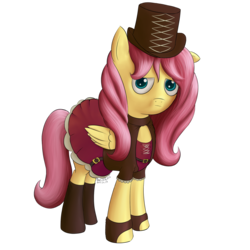 Size: 1122x1122 | Tagged: safe, artist:shaliwolf, fluttershy, pony, g4, clothes, female, grumpy, simple background, solo, steampunk, transparent background