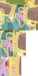 Size: 656x1311 | Tagged: safe, screencap, gallop j. fry, little red, spike, train tracks (g4), twilight sparkle, alicorn, dragon, pony, a flurry of emotions, g4, animation error, horsey hives, ponyville hospital, twilight sparkle (alicorn)