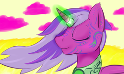 Size: 1650x990 | Tagged: safe, artist:excarnis, princess cadance, pony, g4, acid, alternate color palette, eyes closed, female, horn, horn ring, solo