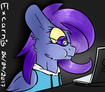 Size: 1000x875 | Tagged: safe, artist:excarnis, oc, oc only, pegasus, pony, clothes, commission, computer, hoodie, laptop computer, puffy cheeks, solo