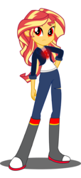 Size: 1009x2209 | Tagged: safe, artist:trungtranhaitrung, sunset shimmer, equestria girls, g4, clothes, dark magic, female, magic, new outfit, pants, red eyes, simple background, solo, spell, transparent background, vector