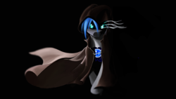 Size: 1920x1080 | Tagged: safe, artist:dranoellexa, oc, oc only, oc:lunar frost, pony, black background, glowing eyes, recolor, simple background, solo