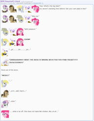 Size: 870x1125 | Tagged: safe, artist:dziadek1990, derpy hooves, doctor whooves, gilda, pinkie pie, sweetie belle, time turner, griffon, g4, conversation, dialogue, emote story, emotes, literal, pinkamena diane pie, reddit, slice of life, text, word play