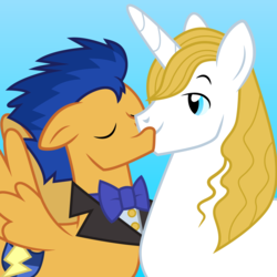Size: 1001x1001 | Tagged: safe, artist:cloudy glow, flash sentry, prince blueblood, pony, g4, blue background, bluesentry, crack shipping, gay, kissing, male, shipping, simple background, vincent tong, voice actor joke