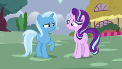 Size: 1149x657 | Tagged: safe, screencap, starlight glimmer, trixie, pony, all bottled up, g4, female, looking at each other