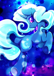 Size: 1358x1920 | Tagged: safe, artist:rariedash, trixie, pony, unicorn, g4, colored pupils, curved horn, female, horn, looking at you, looking back, mare, raised hoof, smiling, solo, underhoof