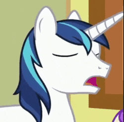 Size: 376x368 | Tagged: safe, screencap, shining armor, pony, unicorn, a flurry of emotions, g4, animated, cropped, cute, dilated pupils, gif, imitation, male, shining adorable, solo, stallion, uh oh