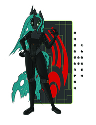 Size: 1000x1294 | Tagged: safe, artist:scherzo, queen chrysalis, changeling, changeling queen, anthro, plantigrade anthro, g4, borg, crossover, female, solo, star trek