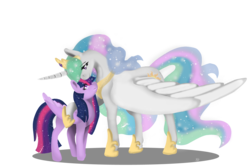 Size: 1500x1000 | Tagged: safe, artist:crownedkitten, princess celestia, twilight sparkle, alicorn, pony, celestial advice, g4, hug, simple background, transparent background, twilight sparkle (alicorn)