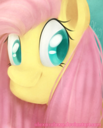 Size: 1929x2385 | Tagged: safe, artist:alexa1alexa, fluttershy, pony, g4, bust, female, looking at you, looking sideways, portrait, smiling, solo