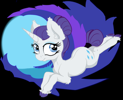 Size: 2061x1688 | Tagged: safe, artist:paskanaakka, derpibooru exclusive, rarity, pony, g4, abstract background, alternate timeline, chest fluff, colored hooves, ear fluff, female, lying down, night maid rarity, nightmare takeover timeline, prone, smiling, solo, tail wrap, unshorn fetlocks
