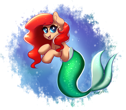 Size: 922x805 | Tagged: safe, artist:confetticakez, merpony, pony, seahorse, g4, ariel, crossover, cute, disney, female, fish tail, flowing mane, flowing tail, looking at you, mare, ocean, ponified, scales, smiling, solo, swimming, tail, the little mermaid, underwater, water