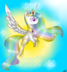 Size: 3625x3897 | Tagged: safe, artist:thepon7, princess celestia, alicorn, pony, g4, female, flying, high res, mare, solo