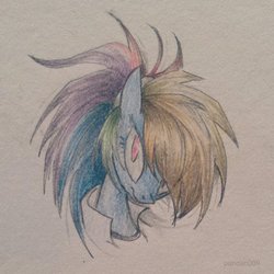 Size: 1024x1024 | Tagged: safe, artist:pandan009, rainbow dash, pony, g4, bust, female, photo, portrait, solo, traditional art