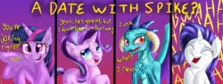 Size: 4000x1500 | Tagged: safe, artist:katakiuchi4u, princess ember, rarity, starlight glimmer, twilight sparkle, alicorn, dragon, pony, unicorn, g4, comic, dialogue, dragoness, female, implied spike, laughing, mare, shipping denied, twilight sparkle (alicorn), wahaha