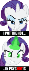 Size: 1024x2460 | Tagged: safe, artist:delzepp, rarity, pony, g4, corrupted, female, image macro, inspirarity, meme, possessed, simple background, solo, vector, white background