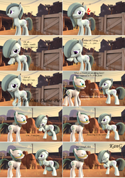 Size: 3850x5468 | Tagged: safe, artist:kmg0047, cloudy quartz, marble pie, earth pony, pony, g4, 3d, absurd resolution, ask, comic, crate, duo, duo female, female, hair over one eye, mare, pointing, raised hoof, sweat, tumblr