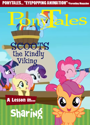 Size: 569x787 | Tagged: artist needed, safe, edit, pinkie pie, scootaloo, pony, series:pony tales, g4, cover art, gilbert and sullivan, parody, scoots the kindly viking, song in the comments, veggietales