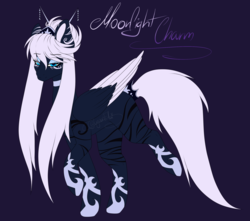 Size: 2038x1800 | Tagged: safe, artist:minelvi, oc, oc only, oc:moonlight charm, pegasus, pony, colored wings, female, mare, multicolored wings, purple background, reference sheet, simple background, solo, walking