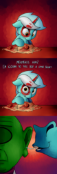 Size: 1500x4500 | Tagged: safe, artist:anontheanon, lyra heartstrings, oc, oc:anon, human, pony, comic:the dangers of dating, g4, comic, food, high res, meat, meatball, pasta, ponies eating meat, spaghetti, whispering