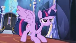 Size: 1920x1080 | Tagged: safe, screencap, twilight sparkle, alicorn, pony, a flurry of emotions, g4, female, mare, solo, spread wings, twilight sparkle (alicorn), twilight's castle, wings