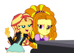 Size: 1024x735 | Tagged: safe, artist:ktd1993, adagio dazzle, sunset shimmer, equestria girls, g4, clothes, female, lesbian, musical instrument, open mouth, piano, ship:sunsagio, shipping, simple background, transparent background