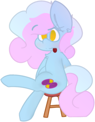 Size: 1047x1352 | Tagged: safe, artist:moonydusk, oc, oc only, oc:astral knight, pony, chair, simple background, simple shading, sitting, solo, stool, tongue out, transparent background