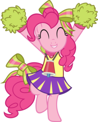 Size: 3626x4500 | Tagged: safe, artist:slb94, pinkie pie, earth pony, pony, all bottled up, g4, absurd resolution, bipedal, bow, cheering, cheerleader, cheerleader pinkie, clothes, cute, diapinkes, female, hair bow, pom pom, ribbon, simple background, skirt, solo, transparent background, vector