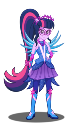 Size: 2080x3667 | Tagged: safe, artist:deannaphantom13, sci-twi, twilight sparkle, equestria girls, g4, my little pony equestria girls: legend of everfree, boots, clothes, crystal guardian, crystal wings, dress, female, glasses, hand on hip, hasbro, hasbro studios, high heel boots, high res, looking at you, ponied up, simple background, smiling, solo, sparkles, super ponied up, transparent background, twilight sparkle (alicorn), visor, wings