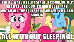 Size: 610x343 | Tagged: safe, edit, edited screencap, screencap, fluttershy, pinkie pie, rainbow dash, pony, g4, the super speedy cider squeezy 6000, bad idea, excited, hype, image macro, meme, tent, this will end in tears, this will end in tears and/or death