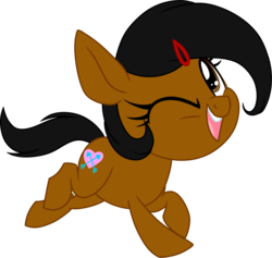 Size: 1024x972 | Tagged: safe, artist:kellythedrawinguni, oc, oc only, oc:yanie, earth pony, pony, chibi, female, mare, one eye closed, simple background, solo, transparent background, wink