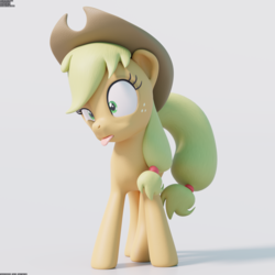 Size: 2048x2048 | Tagged: safe, artist:therealdjthed, applejack, earth pony, pony, g4, 3d, 3d model, blender, blender cycles, cross-eyed, cycles render, facial expressions, female, high res, mare, model:djthed, silly, silly pony, simple background, solo, tongue out, who's a silly pony
