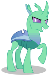 Size: 1070x1580 | Tagged: safe, artist:watermelon changeling, derpibooru exclusive, soupling, changedling, changeling, celestial advice, g4, >:), background changeling, ms paint, raised hoof, simple background, smiling, smirk, solo, white background
